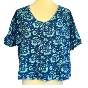 Sundance Short Sleeve Blue Green Floral T Shirt Cropped Top Boho Women’s XXL